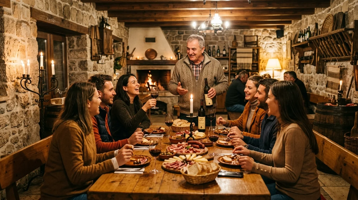 Turistička grupa na degustaciji domaćih proizvoda u Taverna Domestic na Orjenu
